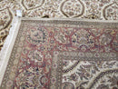 Vintage Indo Persian Area Rug 9x12, Wool Hand-Knotted Ivory & Dark Red Oriental Carpet, Fine Weave 9 x 12 Indian Rug, Dining Room Rug