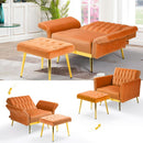 Velvet Armchair With Ottoman And Adjustable Backrest Orange