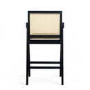 27' Height, Cream Grey Woven Cane Plastic Backrest Bar Stool - Foam-Padded Fabric Seat & Durable Rubberwood Frame