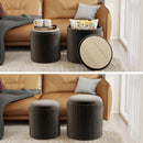 Round Velvet Storage Ottoman Black Lacquered Finish