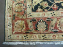 8' X 9' Handmade Pakistan Wool Cotton Rug Peshawar Black Floral Nice
