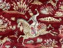 Turkish Silk Hunting Design Rug 4x6, Dark Red & Ivory, Bamboo Silk, New