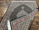 Persian Tabriz Rug 5x7, Wool with Silk Highlights, Hand Knotted Vintage Oriental Carpet, Very Fine, Herati Mahi Pattern, Black, Rare