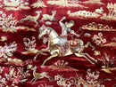 Turkish Silk Hunting Scene Rug 5 x 7.6, Red & Ivory, Bamboo Silk, New