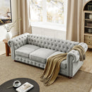 Chesterfield Sofa Tufted Linen Upholstered 3-Seater Sofa Scrolled Arms with Nailhead Decoration, Gray (88.5''x37''x28'')