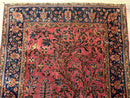 Antique Persian Tree of Life Rug 3x5, Manchester Wool, Bird Pictorials, Fine 240 KPSI, Red Navy Blue