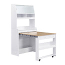 TOPMAX Compact 33.5x15.7x69inch Buffet with Hutch and Foldable Dining Table, Multifunctional Cupboard with Storage Shelf and Side Hooks for Small Places,Studio, Apartment, Natural