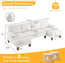 Beige 111 Inch U Shape Corduroy Sectional Sofa With Chaises