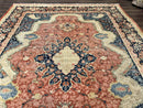 Antique Persian Sarouk Rug 9x12, Boteh Paisleys, Light Red Navy Blue