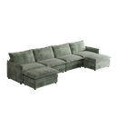 Corduroy Fabric 4-Seater Comfy Cloud Couch with 2 Movable Footrest for Living Room,Oversized Deep Seat U-Shaped Couch Set, Upholstered Large Size Deep Seat Sofa with 4 cushions