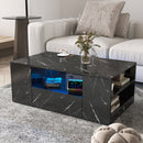 Modern Coffee Tables for Living Room, LED Coffee Table, Storage Coffee Table, Small Coffee Table, Wood Center Table with 2 Drawers and Open Side Shelf