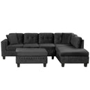 Modern Sectional Sofa with Storage Ottoman, L-Shape Couch with 2 Pillows and Cup Holders, Black Velvet, 105'