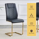 Table and chair set.63'x31.5x30'Black Texture With Lines Patterned Sintered Stone Table with Golden Stainless Steel Butterfly Legs.Paried With 4 Black High-quality PU Chairs With Golden Metal Legs.