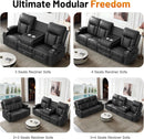Black PU Leather Four Seater Recliner With USB Ports