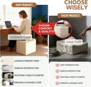 Cream Square Luxurious Upholstered Foam Pouf Ottoman