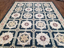 Vintage Chinese Needlepoint Rug 6x9, Panel Design Area Rug Wool Hand-Woven Black & Ivory Carpet Flat Weave Bedroom Rug 6 x 9 Living Room Rug