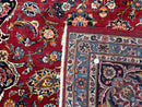 Large Persian Kashan Rug 11x14, Traditional Persian Carpet, Wool, Fine 250 KPSI, Red Navy Blue