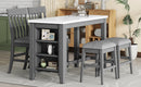 5-piece Counter Height Dining Table Set with Built-in Storage Shelves,Grey(OLD SKU W504S00143)
