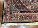 Indo Persian Bidjar Rug 8x11, Herati Mahi Pattern, Red Navy Blue, Handmade Vintage Wool Carpet
