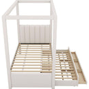 Twin Size Upholstery Canopy Platform Bed with Trundle and Three Storage Drawers, Beige