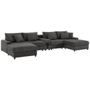[VIDEO]144*64'' Corduroy Sectional Sofa with Bluetooth Speakers, U Shaped Couch with Console, USB Charger, Cup Holders, Storage, Ottoman, Deep and Wide Seat Cloud Sofa for Living Room&Apartment