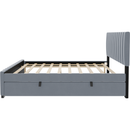 Full Size Velvet Upholstered Platform Bed with Twin Size Trundle, Gray