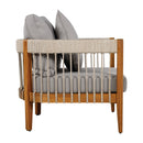 Acacia Wood Outdoor Club Chair with Handwoven Rope Accents & Curved Backrest - Water-Resistant Boho Patio Lounge Chair with Removable Cushions for Porch, Garden