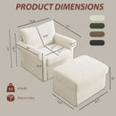Beige Chenille Contemporary Ottoman Reading Chair Set