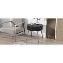 19.6" Easy Assembly End Tables with High Gloss Faux Marble Tabletops, Set of 2, Modern Fluted 2 Side Tables with Drawers, Round Coffee Tables with Golden Legs for Living Room, Black