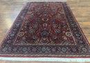 Indo Persian Rug 5x7, Vintage Traditional Floral Carpet, Burgundy and Navy Blue
