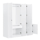 4-Door Wardrobe with Shelves, Drawers, and Full-Length Mirror, White