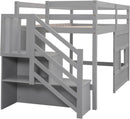 Twin Size Low Loft Bed In Gray With Stairs Storage