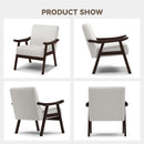 Beige Upholstered Modern Midcentury Solid Wood Armchair With Cushions