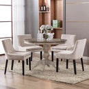 Beige Corduroy Dining Chairs With Wood Legs Set Of 6