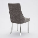 Rayon Cloth Flocking Chenille Dining Chairs Channel Kitchen Dinner Chair Comfy Fabric Upholstered Accent Chair for Dining Room with Silver Brushed Stainless Steel Legs,Set of 2 (Gray), SW1747GY