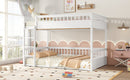 Queen over Queen Bunk Bed with Ladder and Guardrails, White