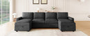 Convertible U-shaped Sectional Sofa with Storage Chaise Lounges and USB Ports, Black Twill Polyester, 103.9 Inches