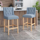 Vienna Contemporary Fabric Tufted Wingback 31 Inch Counter Stools, Set of 2, Light Blue and Natural