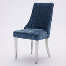 Rayon Cloth Flocking Chenille Dining Chairs Channel Kitchen Dinner Chair Comfy Fabric Upholstered Accent Chair for Dining Room with Silver Brushed Stainless Steel Legs,Set of 2 (Blue), SW1747BL
