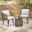 Beige 3 Piece Patio Rattan Bistro Conversation Set Outdoor Wicker Chairs And Side Table