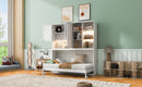 Twin Size Wall Murphy Bed with Top Cabinet, Shelves ,Space Saving Foldable Bed with Light & USB,White