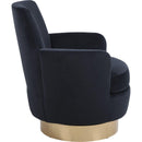 Velvet Swivel Barrel Chair, Swivel Accent Chairs Armchair for Living Room, Reading Chairs for Bedroom Comfy, Round Barrel Chairs with Gold Stainless Steel Base (Black)