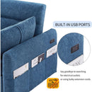 55.1' Pull Out Sleep Sofa Bed Loveseats Sofa Couch with Adjsutable Backrest, Storage Pockets, 2 Soft Pillows, USB Ports for Living Room, Bedroom, Apartment, Office, Blue (Old SKU: WF315689AAC)