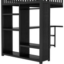 Full XL Size Loft Bed Frame with Built-in Wardrobe, Metal Loft Bed with Desk and Storage Shelves, Black