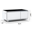 Modern Smart Coffee Table With Built-In Fridge - tooth Speaker, Wireless Charging, Touch Control Panel, USB Interface, Outlet Protection, Atmosphere Light