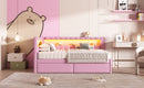 Upholstered Twin Size Platform Bed with USB Ports and LED Belt, With 2 Drawers, Pink