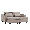Convertible Chaise Lounge 63' Loveseat Sofa Bed with USB Ports, Cup Holders, Phone Holder, Storage, Brown Corduroy