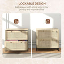 Two Drawer Rattan File Cabinet With Lock, Printer Stand And Adjustable Bars For Letter A4 Legal Files Natural Finish