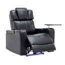 Modern PU Leather Power Recliner with Cooling Cup Holder, Bluetooth Speaker, LED Lights, and Tray Table in Black