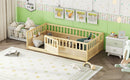 Twin Size Floor bed, integral construction with super high security barrier, door, children's floor bed frame, Montessori wooden children's floor bed,Natural Wood